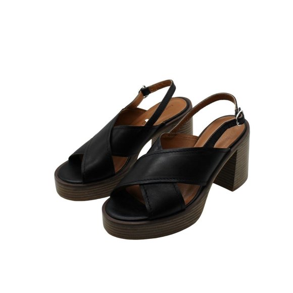 Women's Black Leather Platform Sandals - Picture 3 of 8